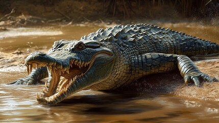 Obraz premium Open-jawed saltwater crocodile. 