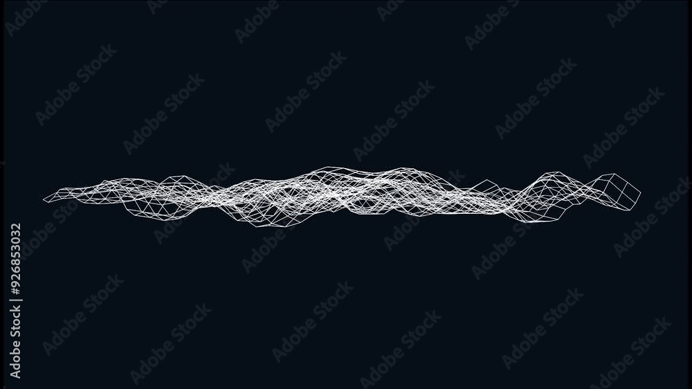 Poster Looping animation of a white mesh structure creating flowing wave patterns on a black backdrop.