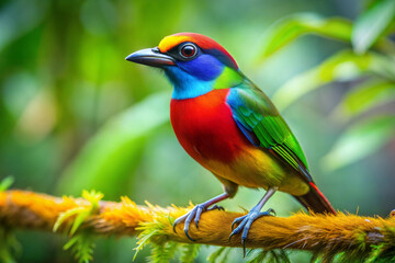 Fototapeta premium Bird with Bright Plumage Perched on a Branch in Nature