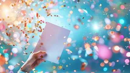 Employee recognition, holding certificate, celebrating victory, corporate setting, bright stage lights, mid-range shot, high resolution, successful moment