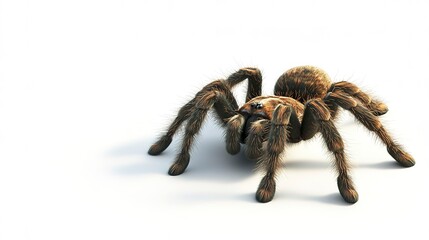 a tarantula spider 3/4 view in an isolated and white backgroud in a Wildlife-themed, photorealistic illustration. 