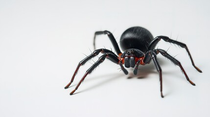 Obraz premium Close-up of a black widow spider on a white background, perfect for editorial or scientific use 