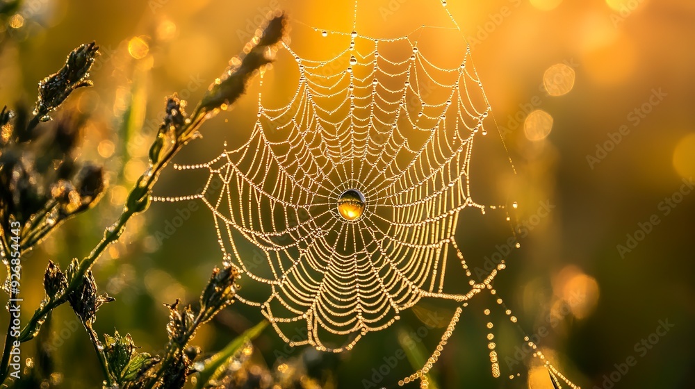 Canvas Prints spider web with dew drop