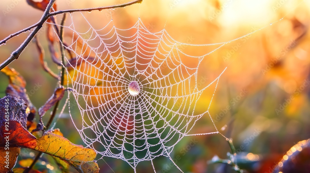 Poster spider web with dew drop