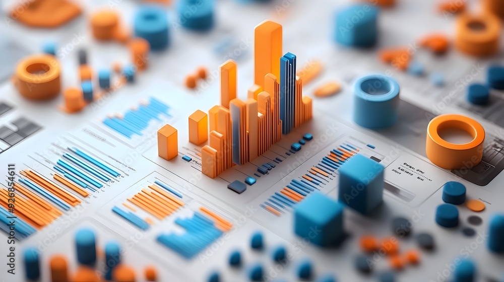 Aufkleber 3d rendered scatter plot correlating graphic income and marketing expenses data visualization