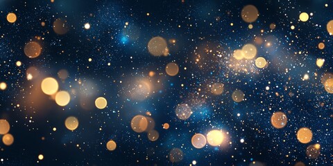 Obraz premium abstract background featuring a dark Blue gradient with soft bokeh effects in various shades of Blue and gold