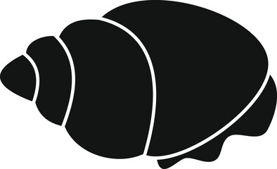 Simple black silhouette of a spiral seashell, isolated on a white background
