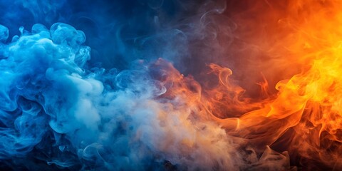 Fototapeta premium Blue and orange background with smoke and fire , smoke, fire, dramatic, abstract, vibrant, intense, atmosphere, burning