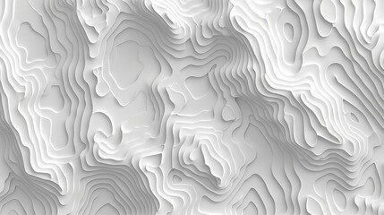 Abstract Minimalist Background with White Topographic Wavy Contour Lines Texture, 3d Illustration