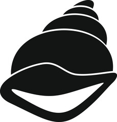 This black glyph icon represents a seashell with a spiral shape