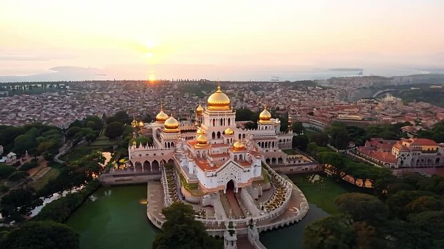 Golden mosque of brunei darussalam standing majestically at sunrise
