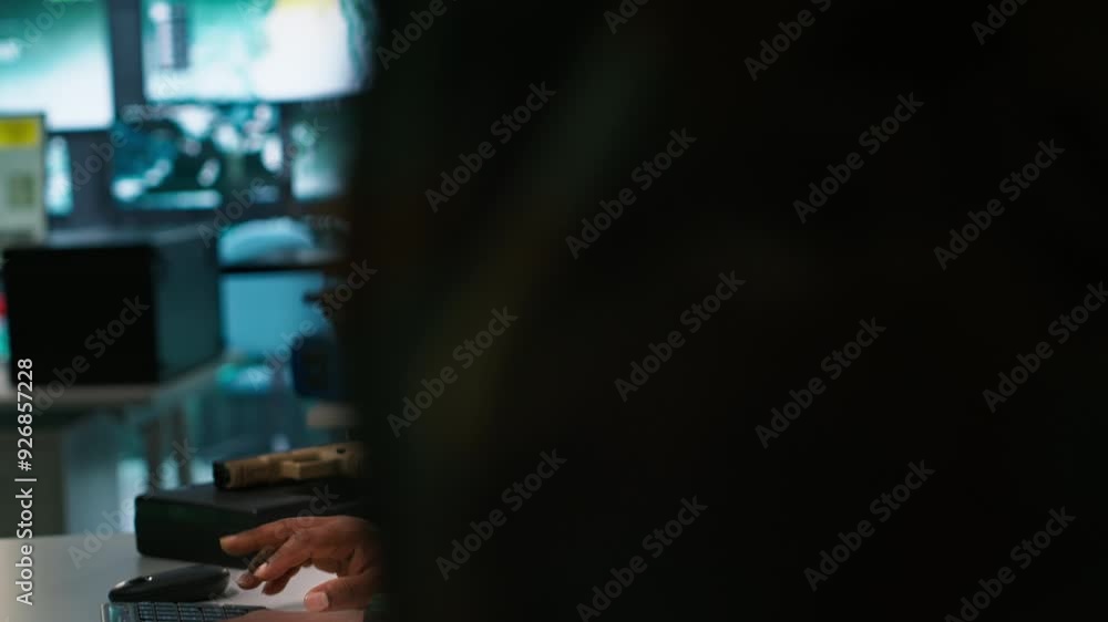 Poster officer doing tasks in military base, planning, analyzing and gathering information on enemy troops.