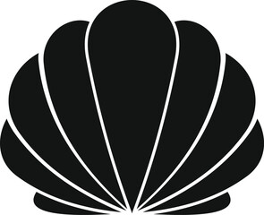 Black silhouette of a scallop seashell, commonly found in oceans and representing marine life