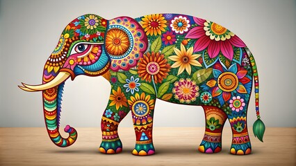 Obraz premium Indian elephant adorned with colorful floral patterns, Indian, elephant, floral, pattern, abstract, art, print, colorful