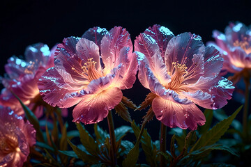 Fragile translucent glass flowers, glass core aesthetic