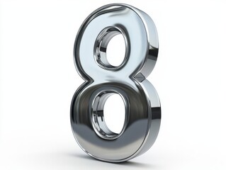 Shiny metallic silver number eight isolated on white background