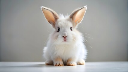 Obraz premium Adorable bunny with fluffy white fur and long ears, cute, rabbit, pet, animal, adorable, fluffy, white, ears, whiskers, soft