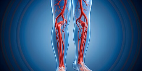 A detailed medical showing a deep vein thrombosis in the leg , blood clot