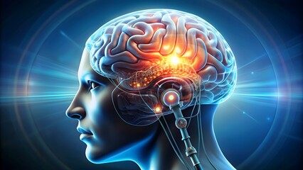Obraz premium Futuristic brain implant technology concept, technology, futuristic, artificial intelligence, brain, implant