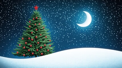 christmas tree on a snowy hill, card