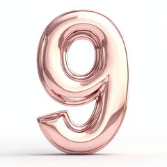 Shiny rose gold number nine balloon isolated on white background.