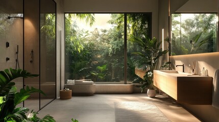 Modern Bathroom with Tropical View