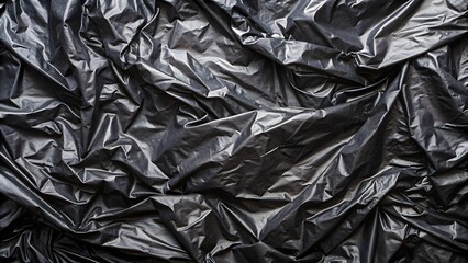 Obraz premium Crumpled black plastic bag texture with creases and wrinkles, plastic, bag, crumpled, black, garbage, waste