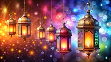 Fototapeta premium Festive Eid ul Adha celebration with colorful lantern background, Eid ul Adha, festival, celebration, Islam, Muslim