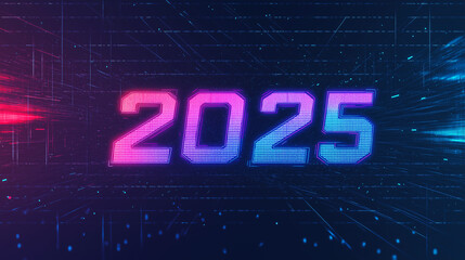 Obraz premium 2025 text in bold font, futuristic theme, neon color, illustration, concept of Happy New Year.