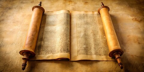 Old manuscript parchment with Hebrew text, depicting an ancient biblical scroll of prophets , ancient, parchment, Hebrew