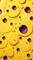 Fototapeta premium Purple Soap Bubbles on Yellow Background, Abstract Image, Texture, Pattern, Wallpaper, Cover and Screen of Smartphone, Cell Phone, Computer, Laptop, 9:16 and 16:9 Format