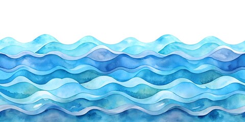 Obraz premium Blue waves in a cute watercolor sea seamless pattern border, watercolor, sea, cute, seamless, pattern, blue, waves