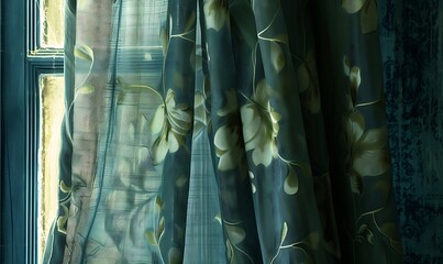 Curtain of detail of window in the room, close up