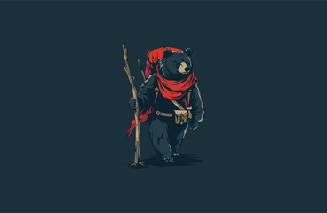 Bear wearing backpack. bear backpacker adventure logo apparel design vector illustration
