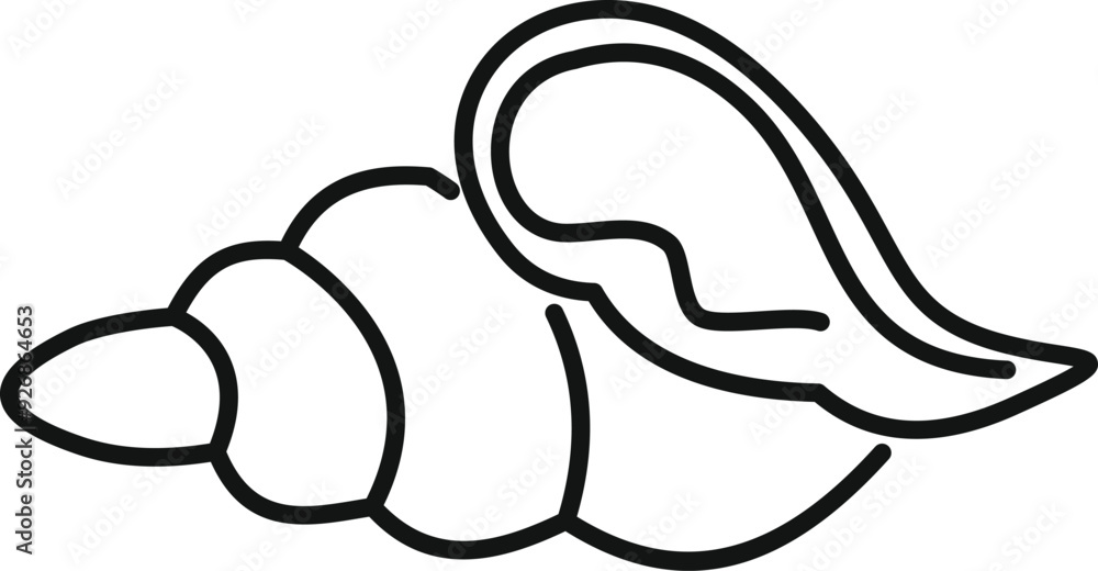 Poster seashell icon in outline style showing spiral shellfish growing in whorls for marine life design