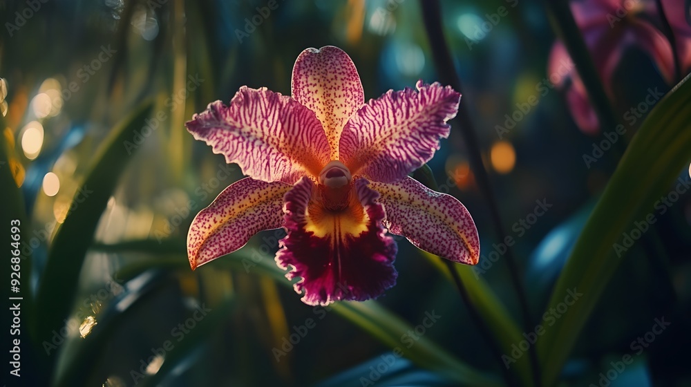 Aufkleber captivating exotic orchid bloom with dramatic lighting and intricate patterns