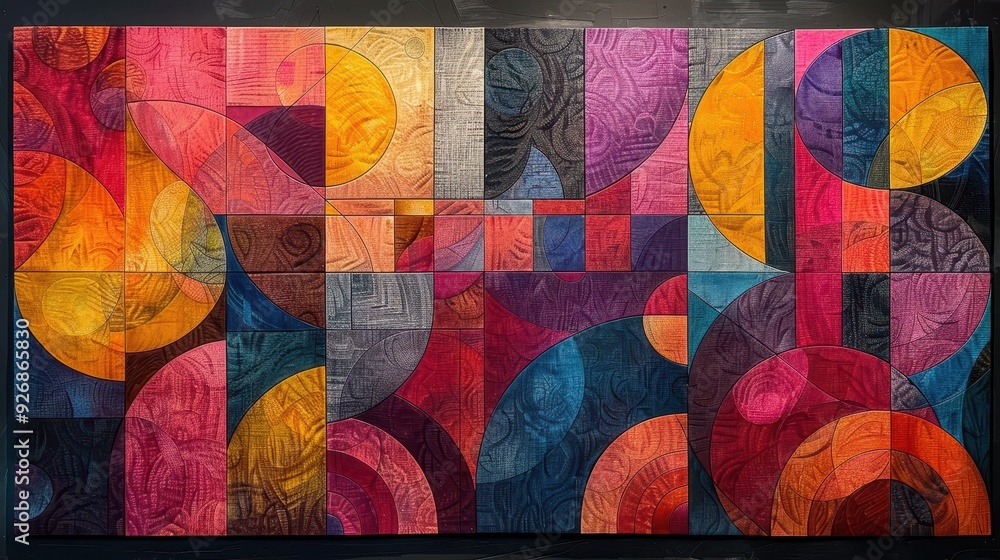 Poster Abstract Geometric Art with Circular and Square Shapes in Warm Colors