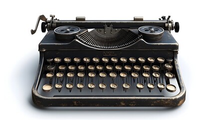Classic Vintage Typewriter with Round Keys on Isolated White Background