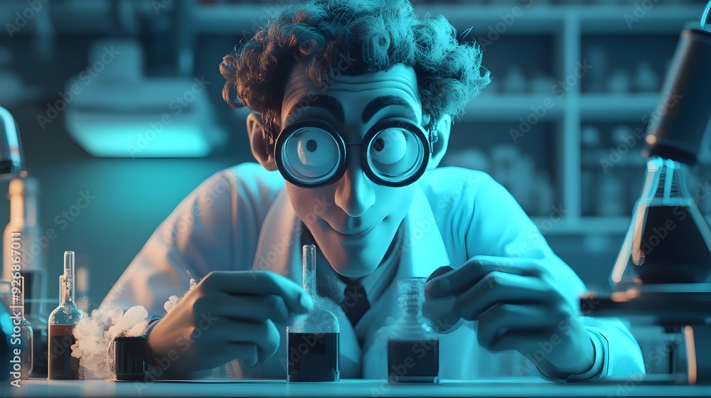 Poster scientist conducting experiments with chemical precursor in laboratory