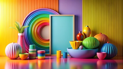 Vibrant and eye-catching render background with innovative product design , bright, bold, colorful, dynamic, modern