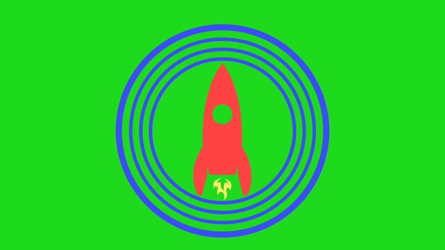 Animation of the blue HUD as well as the red rocket logo and fire in the middle and the green background