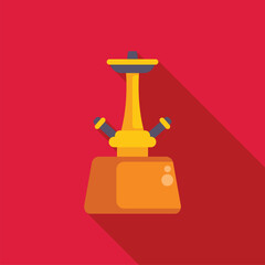 Golden hookah standing on a red background with long shadow