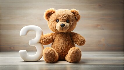 Obraz premium Adorable teddy bear in the shape of the number 3 , teddy bear, cute, alphabet, number, plush, toy, soft, adorable, child, play