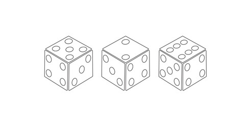 Set of monochrome dices. Vector isolated dice icons