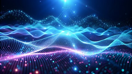 Digital technology background with glowing particle waves, technology, digital, background, glowing, particles