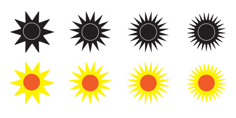 Vector set of sun icons. Different sun drawing collection