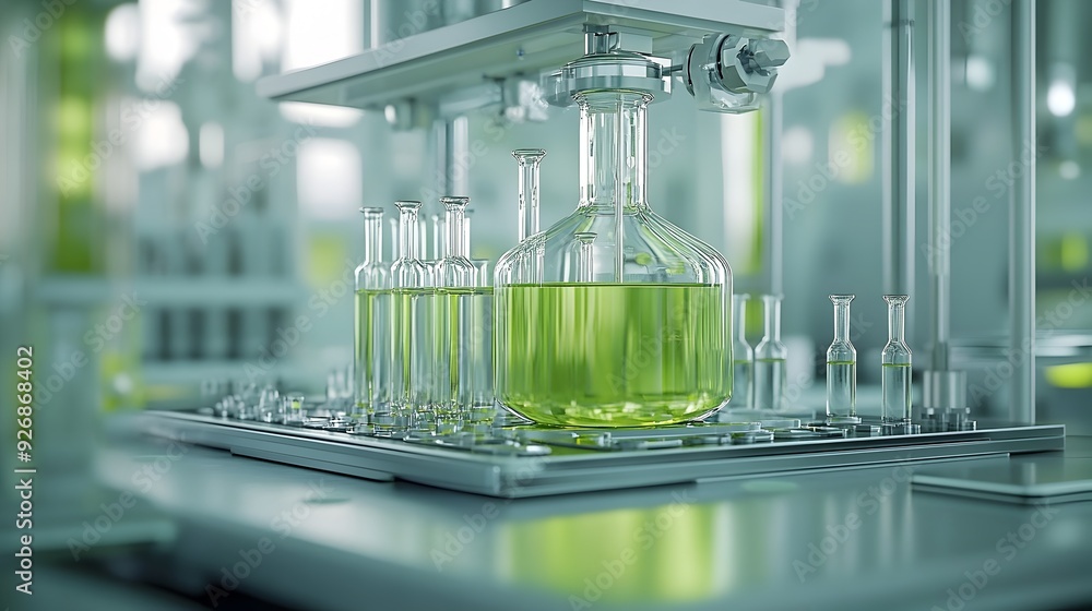 Poster 3d rendering of a scientific experiment investigating precursor s potential as a reactant