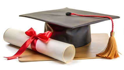 Graduation cap and diploma scroll symbolizing academic achievement and success in education, graduation, cap