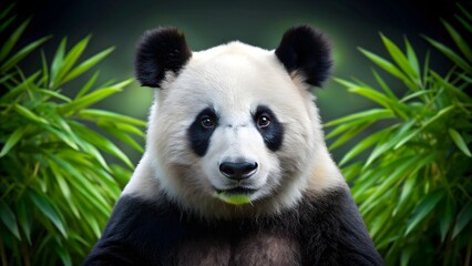 Obraz premium of a giant panda bear, wildlife, animal, fluffy, endangered, black and white, bamboo, China, cute, adorable, furry, mammal, nature
