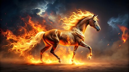 Fantasy horse on fire with lightning and flames , fantasy, horse, fire, lightning, flames, abstract, stallion, magical